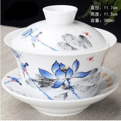 Hand Painted Jade Porcelain Ink Bamboo Ceramic Gaiwan, Chinese Teaset Teaware, Tureen Sancai Tea Cup, Pu'er Kettle