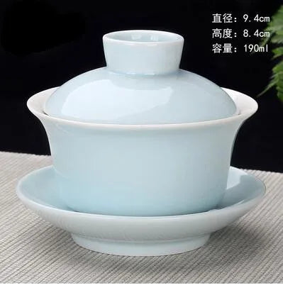 Hand Painted Jade Porcelain Ink Bamboo Ceramic Gaiwan, Chinese Teaset Teaware, Tureen Sancai Tea Cup, Pu'er Kettle