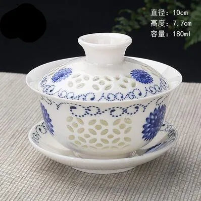 Hand Painted Jade Porcelain Ink Bamboo Ceramic Gaiwan, Chinese Teaset Teaware, Tureen Sancai Tea Cup, Pu'er Kettle