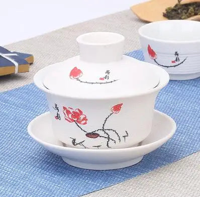 Hand Painted Jade Porcelain Ink Bamboo Ceramic Gaiwan, Chinese Teaset Teaware, Tureen Sancai Tea Cup, Pu'er Kettle