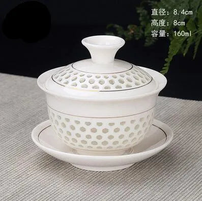 Hand Painted Jade Porcelain Ink Bamboo Ceramic Gaiwan, Chinese Teaset Teaware, Tureen Sancai Tea Cup, Pu'er Kettle