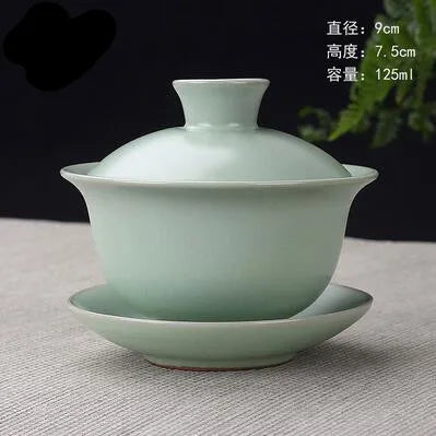 Hand Painted Jade Porcelain Teaware, Peach Blossoms, Ceramic Gaiwan, Chinese Teaset Teaware, Tureen Sancai Tea Cup, Pu'er Kettle