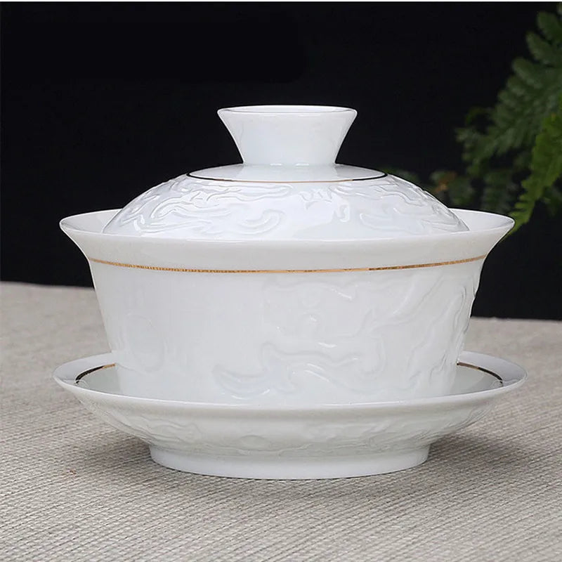 Hand Painted Jade Porcelain Teaware, Peach Blossoms, Ceramic Gaiwan, Chinese Teaset Teaware, Tureen Sancai Tea Cup, Pu'er Kettle