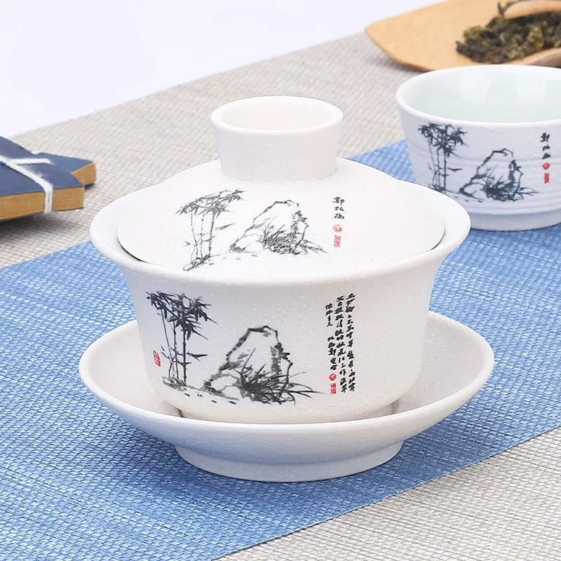 Hand Painted Jade Porcelain Teaware, Peach Blossoms, Ceramic Gaiwan, Chinese Teaset Teaware, Tureen Sancai Tea Cup, Pu'er Kettle