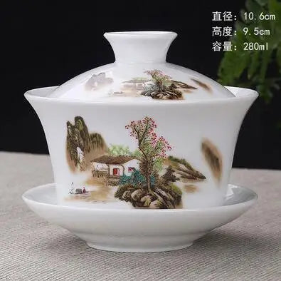 Hand Painted Jade Porcelain Teaware, Peach Blossoms, Ceramic Gaiwan, Chinese Teaset Teaware, Tureen Sancai Tea Cup, Pu'er Kettle