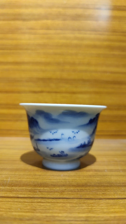 Hand Painted Landscape Chinese Tea Cup Ceramic Kung Fu Teacup Beautiful High Feet Teaware A Cup Of Tea Ceremony