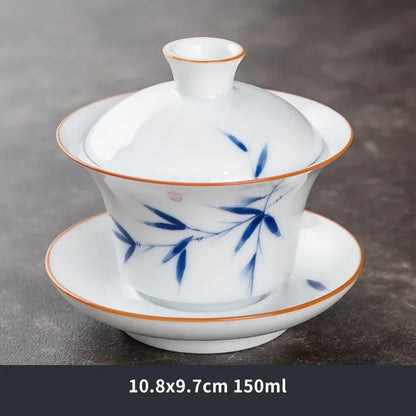Hand Painted Lotus White Porcelain Gaiwan Ceramic Teacup Travel Tea Bowl Chinese Home Teaware Accessories Personal Cup 150ml