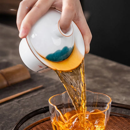 Hand Painted Lotus White Porcelain Gaiwan Ceramic Teacup Travel Tea Bowl Chinese Home Teaware Accessories Personal Cup 150ml