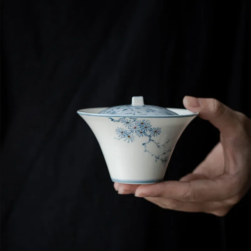 Hand Painted Pine Gaiwan For Tea Porcelain Tureen Teaware Set White Chinese Tea Bowl Chawan Tea Cup