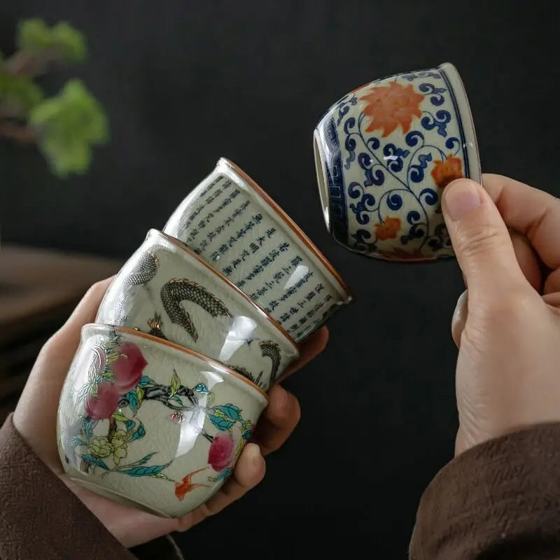 Hand Painted Pottery Master Cup Household Ceramic Tea Cup Kung Fu Tea Set Teacup Antique Cup Teaware Large Underglaze Tea Bowl