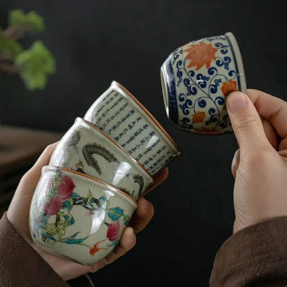 Hand Painted Pottery Master Cup Household Ceramic Tea Cup Kung Fu Tea Set Teacup Antique Cup Teaware Large Underglaze Tea Bowl