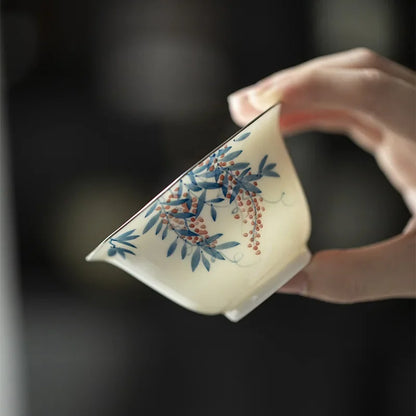 Hand Painted Vines Jade Porcelain White Gaiwan For Tea Tureen Teaware Cup Chinese Tea Bowls Chawan Tea Ceramony Set Lily Deng