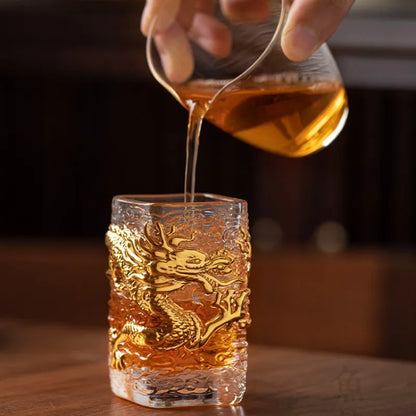 Hand-embossed Golden Tenglong Tea Cup Cups Crystal Glass Teacup Single Cup Kung Fu Tea Set Coffee Drinkware Kitchen Dining Bar