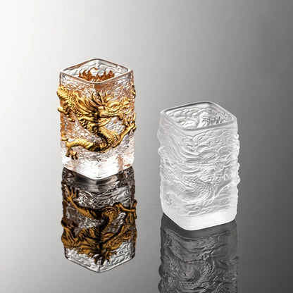 Hand-embossed Golden Tenglong Tea Cup Cups Crystal Glass Teacup Single Cup Kung Fu Tea Set Coffee Drinkware Kitchen Dining Bar