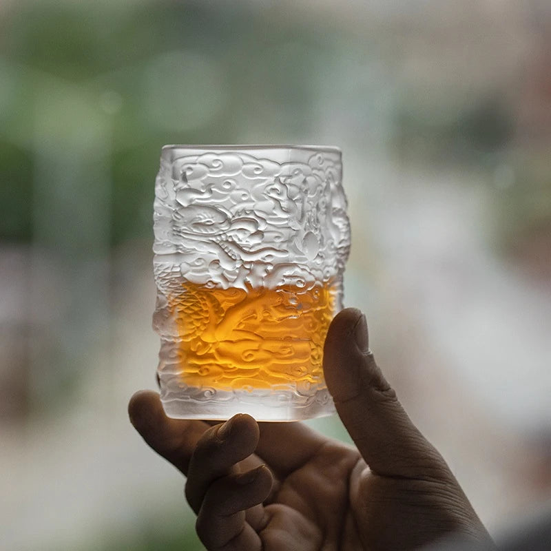 Hand-embossed Golden Tenglong Tea Cup Cups Crystal Glass Teacup Single Cup Kung Fu Tea Set Coffee Drinkware Kitchen Dining Bar