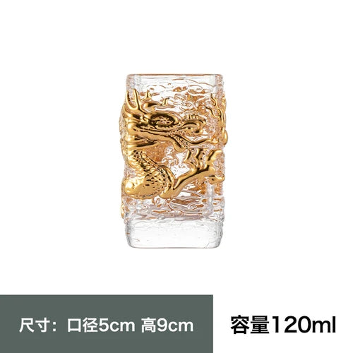 Hand-embossed Golden Tenglong Tea Cup Cups Crystal Glass Teacup Single Cup Kung Fu Tea Set Coffee Drinkware Kitchen Dining Bar