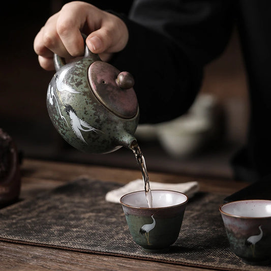 Hand-made Ancient Single Pot Ceramic Kung Fu Teapot Tea Set Ruhecheng Xiangxishi Pot Kiln Glow Pu 'er Tea Machine Pouring TeaSet