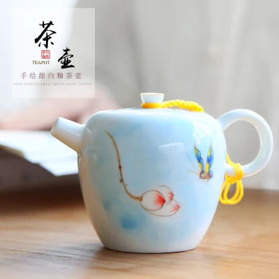 Hand-painted Ceramic Teapot Sweet White Glazed Filtered Tea Set Hand-held Pot Kung Fu Pure Oolong Green Teapot Free Shipping