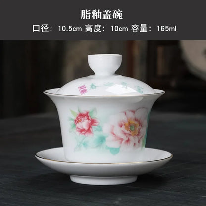 Hand-painted Crane White Porcelain Gaiwan Chinese Tea Ceremony Tea Set Soup Tureen Soup With Lid Bowl Lotus Hand Drawing Gai Wan