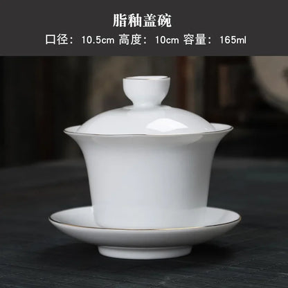 Hand-painted Crane White Porcelain Gaiwan Chinese Tea Ceremony Tea Set Soup Tureen Soup With Lid Bowl Lotus Hand Drawing Gai Wan