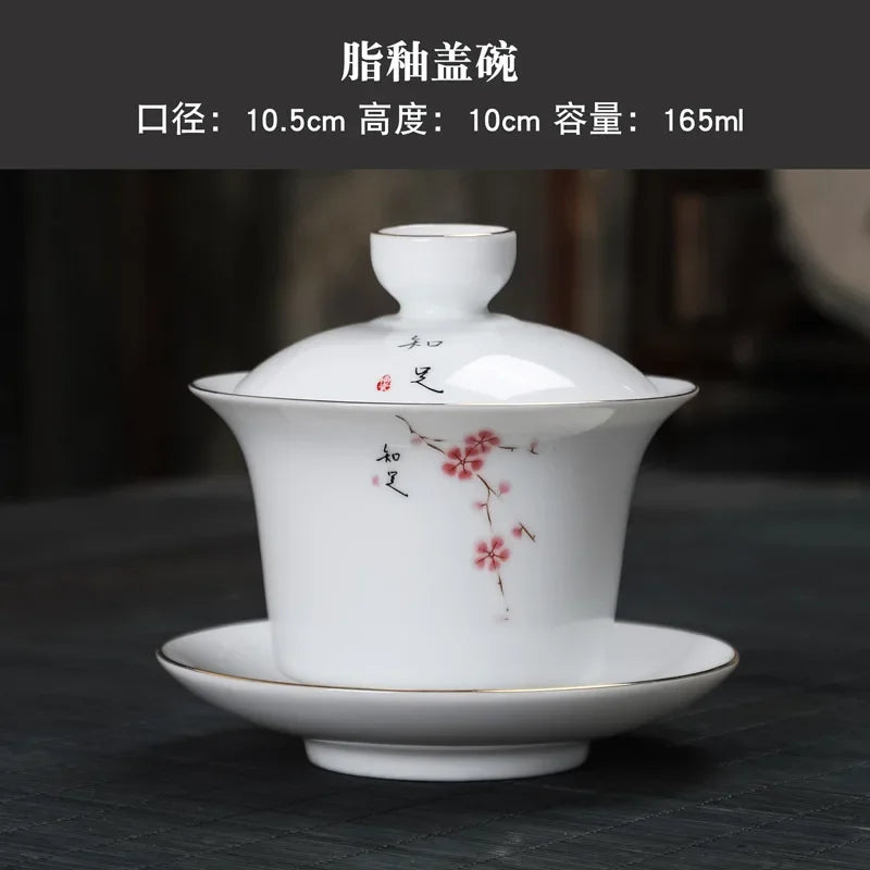 Hand-painted Crane White Porcelain Gaiwan Chinese Tea Ceremony Tea Set Soup Tureen Soup With Lid Bowl Lotus Hand Drawing Gai Wan