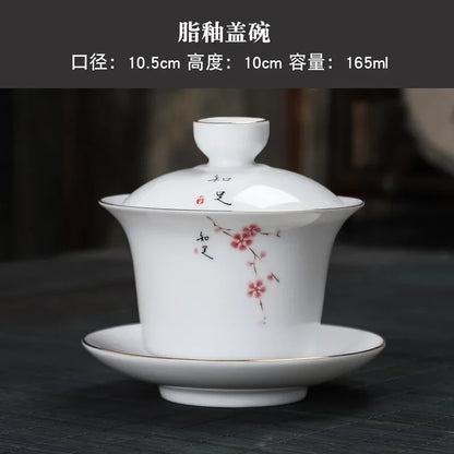 Hand-painted Crane White Porcelain Gaiwan Chinese Tea Ceremony Tea Set Soup Tureen Soup With Lid Bowl Lotus Hand Drawing Gai Wan