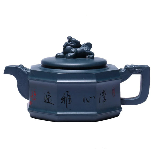 Hand-painted Octagonal Unicorn Pot, Zisha Teapot, Yixing Handmade Pot, Kung-Fu Teaware, Purple Clay Drinkware for Puer