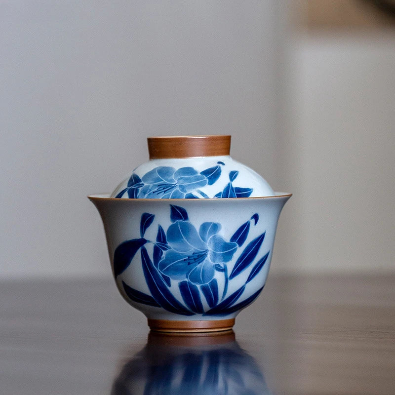 Hand-painted Orchid Gaiwan Chinese Style Cover Bowl Retro Antique Literati Ceramic Tea Making Bowl Handmade High Quality Tea Cup