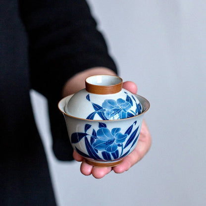 Hand-painted Orchid Gaiwan Chinese Style Cover Bowl Retro Antique Literati Ceramic Tea Making Bowl Handmade High Quality Tea Cup