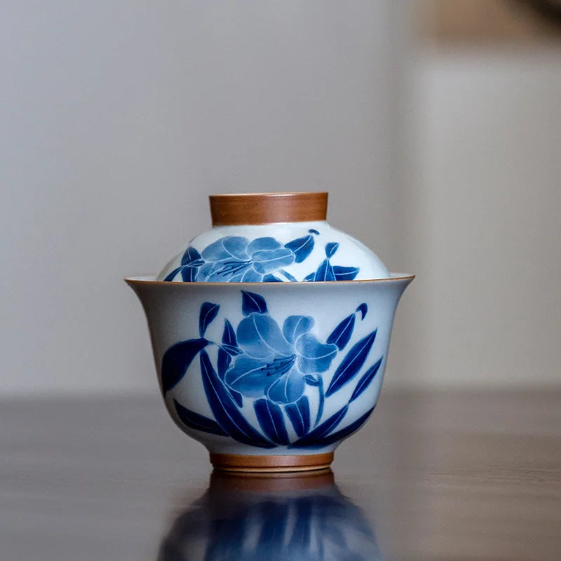 Hand-painted Orchid Gaiwan Chinese Style Cover Bowl Retro Antique Literati Ceramic Tea Making Bowl Handmade High Quality Tea Cup
