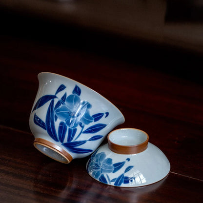 Hand-painted Orchid Gaiwan Chinese Style Cover Bowl Retro Antique Literati Ceramic Tea Making Bowl Handmade High Quality Tea Cup