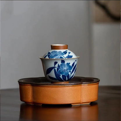 Hand-painted Orchid Gaiwan Chinese Style Cover Bowl Retro Antique Literati Ceramic Tea Making Bowl Handmade High Quality Tea Cup