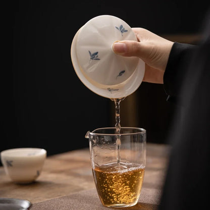 Hand-painted Phalaenopsis Underglaze Ceramic Kung Fu Tea Set Simple Household Large Literati Covered Bowl Bamboo Hat Gaiwan Bar