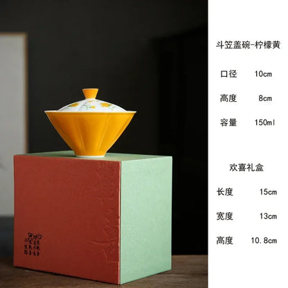 Hand-painted Small Yellow Flower Ercai Bowl Underglaze Colored Glaze Chinese Style Anti-scald Tea Bamboo Hat Ceramic Kung Fu Set