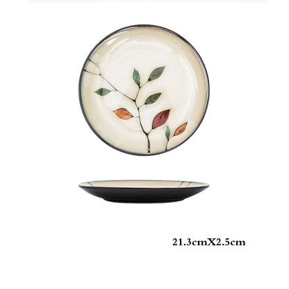 Hand-painted Underglaze Flower Leaf Ceramic Plate Western Steak Salad Dessert Cake Sushi Home Kitchen Storage Decorative Plate