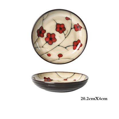 Hand-painted Underglaze Flower Leaf Ceramic Plate Western Steak Salad Dessert Cake Sushi Home Kitchen Storage Decorative Plate
