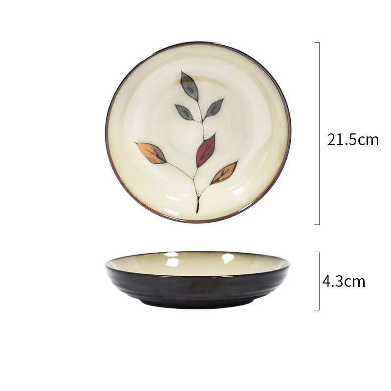 Hand-painted Underglaze Flower Leaf Ceramic Plate Western Steak Salad Dessert Cake Sushi Home Kitchen Storage Decorative Plate