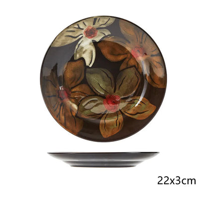 Hand-painted Underglaze Flower Leaf Ceramic Plate Western Steak Salad Dessert Cake Sushi Home Kitchen Storage Decorative Plate