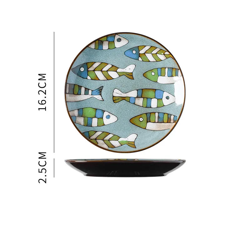 Hand-painted Underglaze Flower Leaf Ceramic Plate Western Steak Salad Dessert Cake Sushi Home Kitchen Storage Decorative Plate