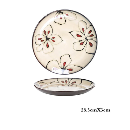 Hand-painted Underglaze Flower Leaf Ceramic Plate Western Steak Salad Dessert Cake Sushi Home Kitchen Storage Decorative Plate