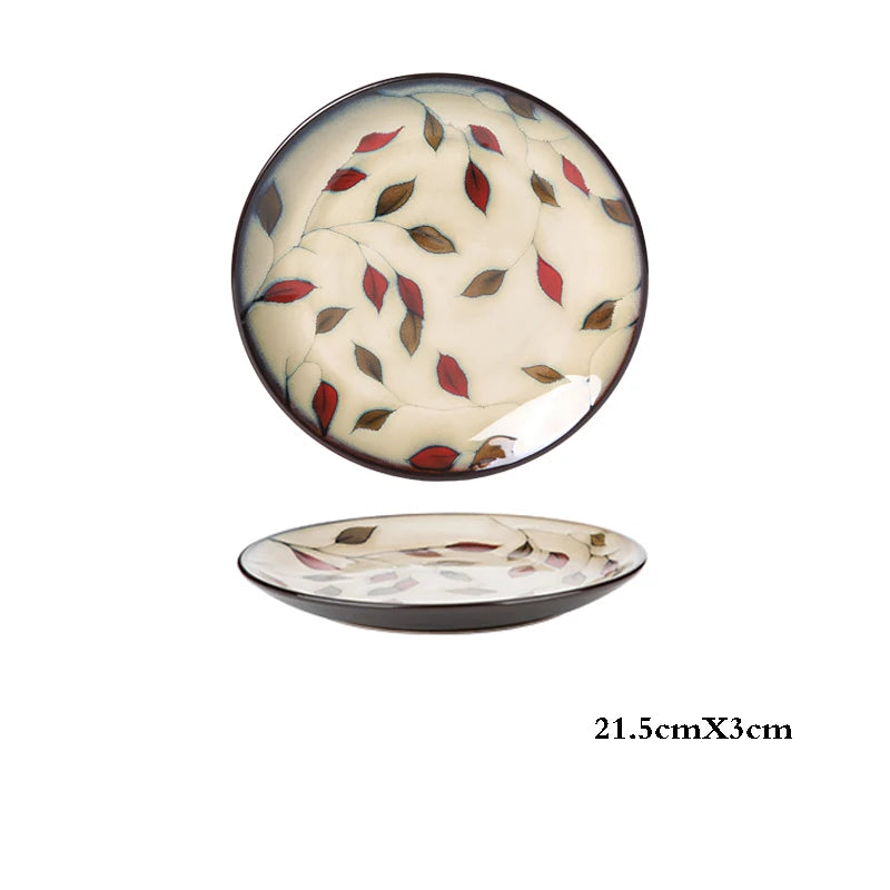 Hand-painted Underglaze Flower Leaf Ceramic Plate Western Steak Salad Dessert Cake Sushi Home Kitchen Storage Decorative Plate