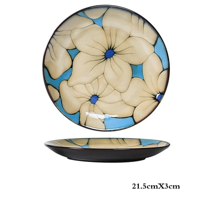 Hand-painted Underglaze Flower Leaf Ceramic Plate Western Steak Salad Dessert Cake Sushi Home Kitchen Storage Decorative Plate
