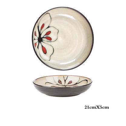 Hand-painted Underglaze Flower Leaf Ceramic Plate Western Steak Salad Dessert Cake Sushi Home Kitchen Storage Decorative Plate