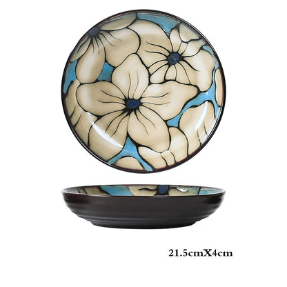 Hand-painted Underglaze Flower Leaf Ceramic Plate Western Steak Salad Dessert Cake Sushi Home Kitchen Storage Decorative Plate