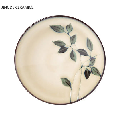 Hand-painted Underglaze Flower Leaf Ceramic Plate Western Steak Salad Dessert Cake Sushi Home Kitchen Storage Decorative Plate