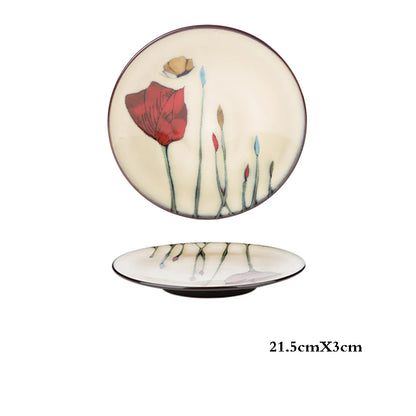 Hand-painted Underglaze Flower Leaf Ceramic Plate Western Steak Salad Dessert Cake Sushi Home Kitchen Storage Decorative Plate