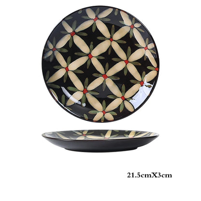 Hand-painted Underglaze Flower Leaf Ceramic Plate Western Steak Salad Dessert Cake Sushi Home Kitchen Storage Decorative Plate