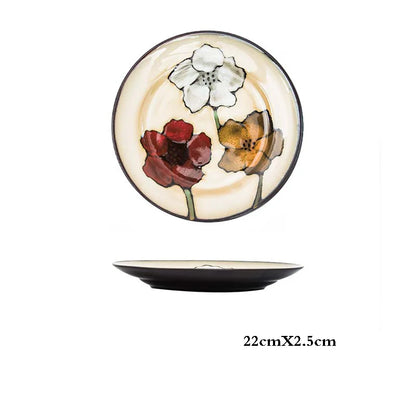 Hand-painted Underglaze Flower Leaf Ceramic Plate Western Steak Salad Dessert Cake Sushi Home Kitchen Storage Decorative Plate