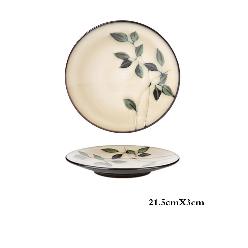 Hand-painted Underglaze Flower Leaf Ceramic Plate Western Steak Salad Dessert Cake Sushi Home Kitchen Storage Decorative Plate