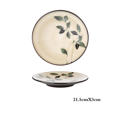 Hand-painted Underglaze Flower Leaf Ceramic Plate Western Steak Salad Dessert Cake Sushi Home Kitchen Storage Decorative Plate